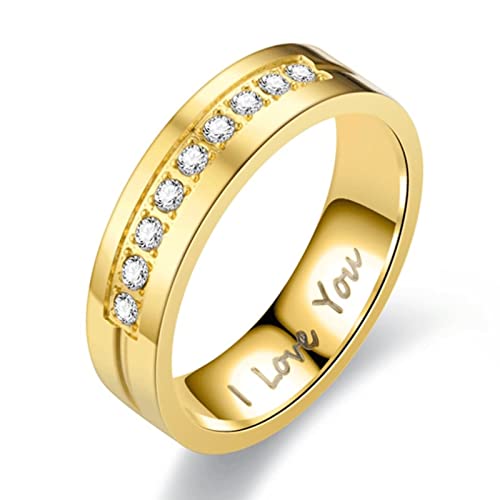 BCughia Ringe, Ringe Damen Modeschmuck Gold Rostfreier Stahl Weiß Zirkonia 6mm I Love You Valentinstag Ringe Damen Größe 57(18.1) von BCughia