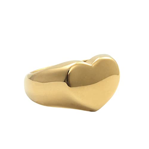 BCughia Ringe Edelstahl, Ringe Herren Kleiner Finger Gold Herz Süßer Ring Hochzeit Ringe Geschenk für Herren Größe 54 (17.2) von BCughia