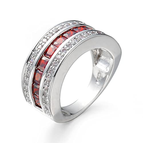 BCughia Ringe Silber Breit, Ringe Silber Ausgefallen Rot Quadrat Zirkonia Versilbert Runden Verlobung Engagement Damen Ring 57 von BCughia