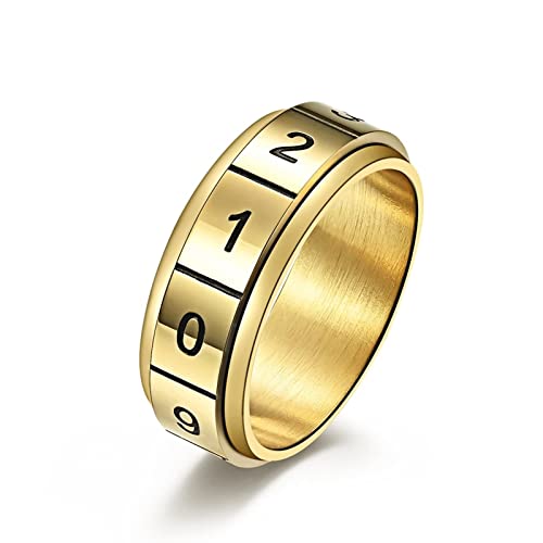 BCughia Schlichte Ringe, Ringe Gold Rostfreier Stahl Arabisches Zifferndesign Hochzeit Ringe Herren Größe 67(21.3) von BCughia