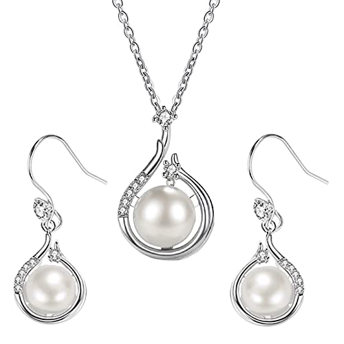 BCughia Schmuckset Silber 925 Damen，Perlenschmuck Set Ohrringe Silber 925 Perlenkette Damen für Muttertagsgeschenk von BCughia