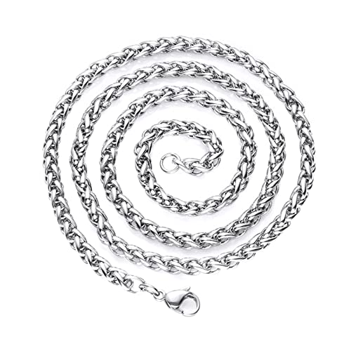 BCughia Silber Kette Herren, Necklaces 4mm Edelstahl Weizenkette Halsketten Engagement Geschenke für Männer 75cm (30") von BCughia