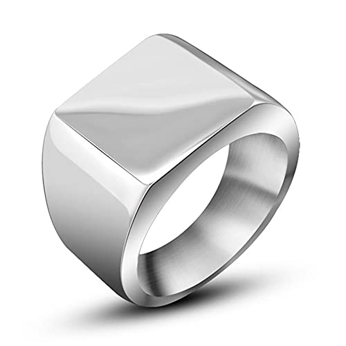 BCughia Silber Ring, E Boy Ringe Titan Stahl Quadratischer Siegelring aus Silber, Breite 12 mm Valentinstag Ring Geschenke Größe 65 (20.7) von BCughia