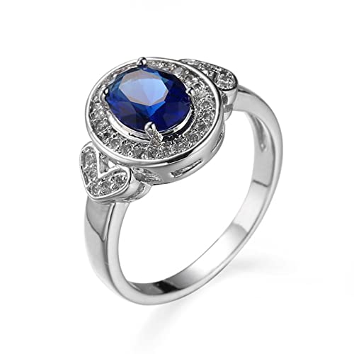 BCughia Silberne Ringe Damen, Ringe Silber Vergoldet Blau Oval Zirkonia Versilbert Oval Verlobung Engagement Damen Ring 57 von BCughia