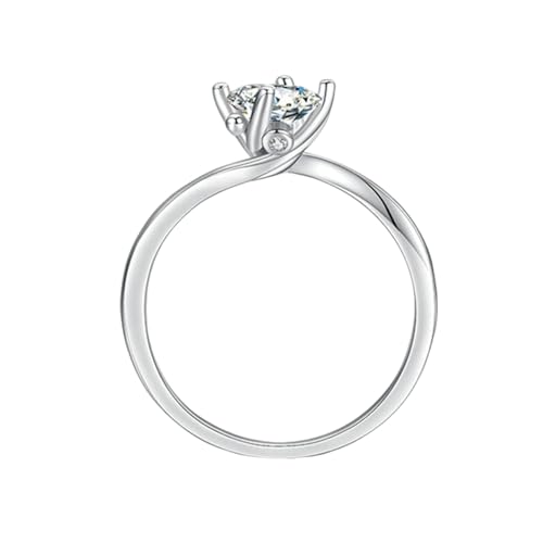 BCughia Silberring 585 Echtgold Damen, Verlobungsring 14 Karat Weißgold Rund Form Moissanit Solitär Ring Eheringe Partnerringe Gr 51 von BCughia