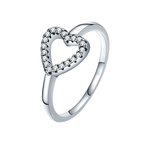 BCughia Silberring 9 Karat, Weißgold Ring Damen 375 Echtgold Hohl Herz mit Moissanit Hochzeitsringe Partnerringe Gr 62 von BCughia