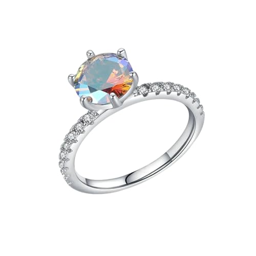 BCughia Silberring 9 Karat Damen, Hochzeit Ringe Weißgold 375 Rund Form Granat Trauringe Eheringe Größe 53 von BCughia