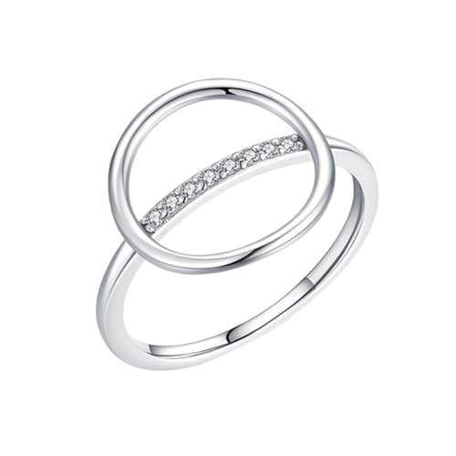 BCughia Silberring Damen 375 Echtgold, 9 Karat Weißgold Ring Hohl Kreis mit Rund Moissanit Hochzeit Ring Damen Größe 51 von BCughia