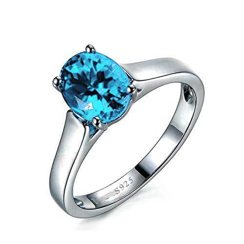 BCughia Silberring Verlobungsring, Ringe Silber 925 Damen Single Oval Meer Blau Zirkonia Ring Größe 58 (18.5) von BCughia