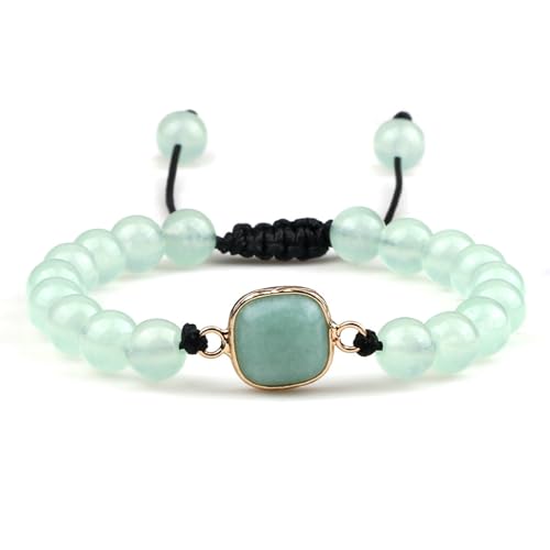 BCughia Stein Armband Damen, 8MM Grün Stein Armband mit Quadrat Charme, Armband Verstellbar Herren 17-28CM BCughia Stein Armband Damen, 8MM Grün Stein Armband mit Quadrat Charme, Armband Verstellbar Herren 17-28CM von BCughia