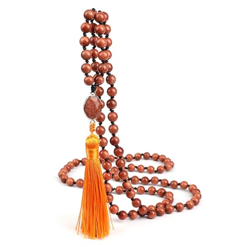 BCughia Stein Armband Frauen, 8MM Rötlich Braun Armband mit Quasten, Armband Perlen Lang von BCughia