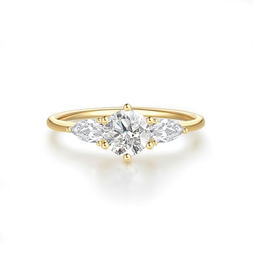 BCughia Trauring Damen Einzeln, Gelbgold Ring 585 Damen mit Rund und Marquise Moissanit Hochzeitsringe Partnerringe Gr 51 von BCughia