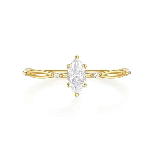 BCughia Trauring Damen Einzeln Gold 585, Damen Ringe Gelbgold mit Marquise Form Moissanit Ringe Hochzeit Gr 57 von BCughia