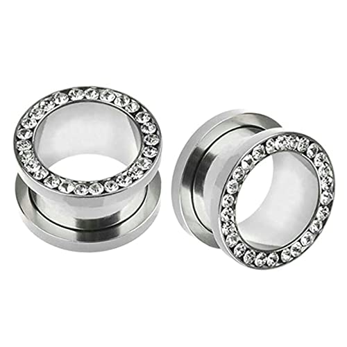 BCughia Tunnel Silber Herren, Herren Tunnel Plug 1 Paar(2 Stück) 11/16 Inch (18mm) Tunnels Edelstahl mit Weißen Zirkonia Das Erntedankfest Geschenk von BCughia