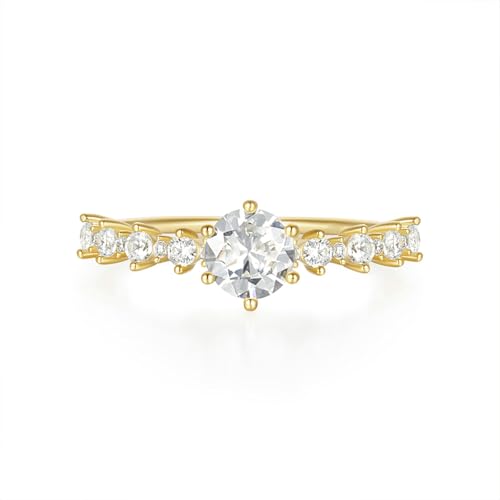 BCughia Verlobungsring Damen Echt Gold, Gelbgold Ring 585 Damen mit Rund Moissanit Verlobungsring Größe 49 von BCughia