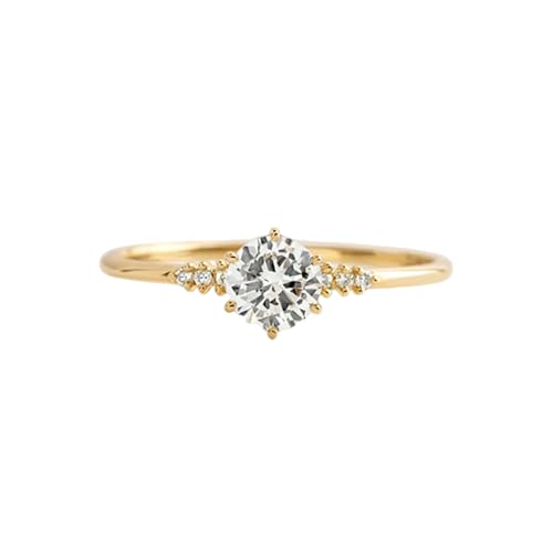 BCughia Verlobungsring Damen Gelbgold 375, Echt Gold Ringe Damen Rund Form Moissanit Ringe Verlobungsringe Gr 60 von BCughia