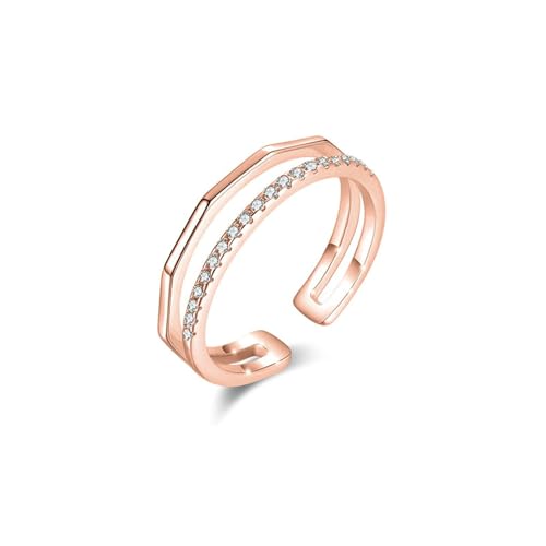 BCughia Verlobungsring Echt Gold, 375 Rosegold Ring Damen Doppelschicht mit Rund Form Moissanit Partnerringe Verlobungsringe Größe 53 von BCughia