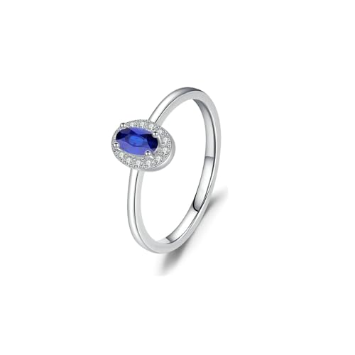 BCughia Verlobungsring Echt Gold, Ehering Damen Weißgold 585 Oval Form Labor Erstellter Saphir Partnerringe Trauringe Größe 61 von BCughia