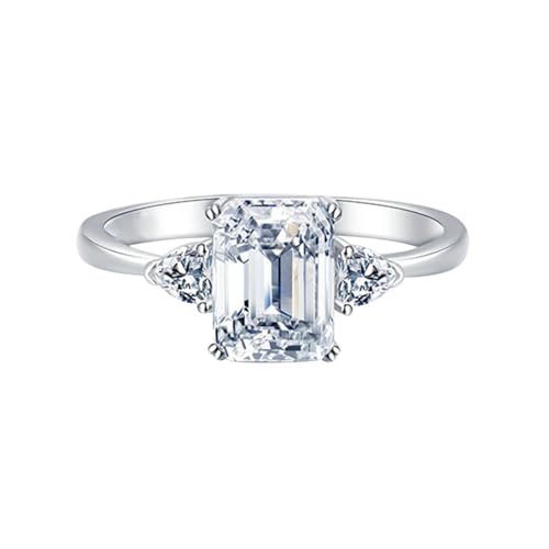 BCughia Verlobungsring Gold Damen 585 Echtgold, 14 Karat Weißgold Ring mit Rechteck Form Moissanit Verlobungsring für Damen Gr 57 von BCughia