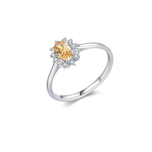 BCughia Verlobungsring Weißgold 375, Ehering Damen Echtgold Blume mit Oval Citrin Partnerringe Trauringe Größe 56 von BCughia