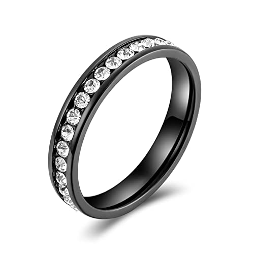 BCughia Verlobungsring Zirkonia Stein, Ringe Schwarz Klein Edelstahl Weiß Rundschliff Cubic Zirconia Kristall Jewmon Ring für Sie und Ihn Größe 52(16.6) von BCughia