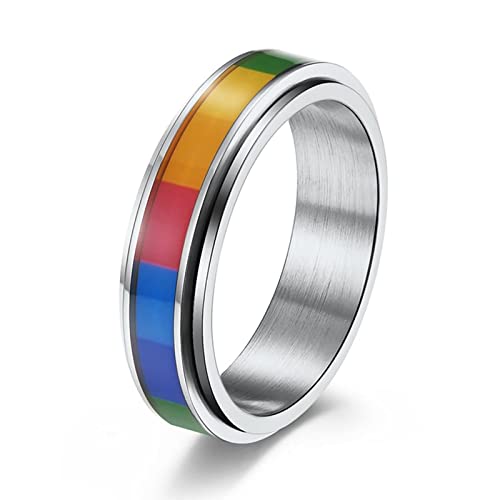 BCughia Verlobungsringe, Billige Verlobungsringe Silber Rostfreier Stahl Regenbogen Design Engagement Ringe Herren Größe 60(19.1) von BCughia