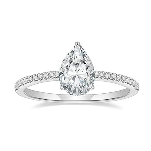 BCughia Verlobungsringe 585 Echt Gold, Eheringe Weißgold 14 Karat mit Birne Form Moissanit Ring Verlobungsringe Größe 47 von BCughia
