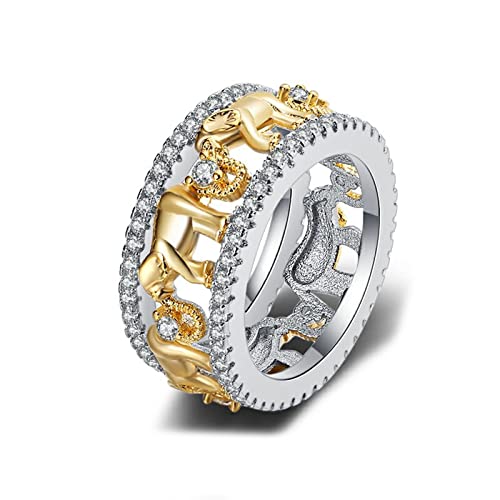 BCughia Verstellbare Ringe Vintage, Verlobungsring Zirkonia Stein Silber Gold Kupfer Elefant mit Zirkonia Engagement Geschenk für Damen Größe 57 (18.1) von BCughia