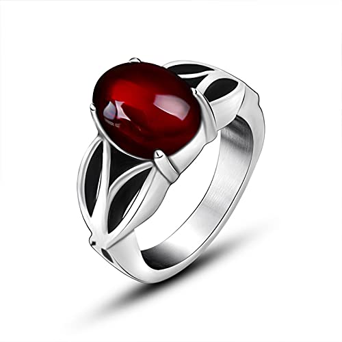 BCughia Vintage Ringe Punk, Damen Ringe Modeschmuck Rot Titan Stahl Retro Leaf Ring mit Rotem Stein Vorschlag Eheringe Geschenk Größe 65 (20.7) von BCughia