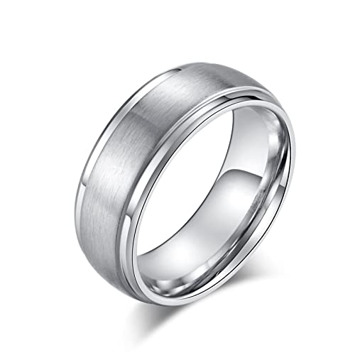 BCughia Wedding Ring, Dur Schmuck Ringe Silber Rostfreier Stahl Mattes Design Engagement Ringe Herren Größe 67(21.3) von BCughia