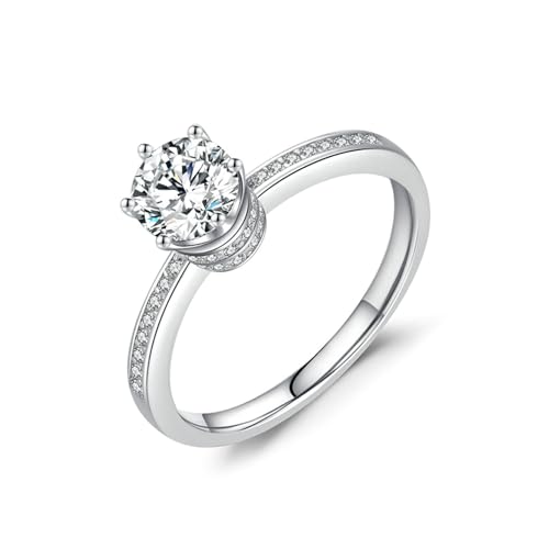 BCughia Weißgold Eheringe 375, Echtgold Verlobungsring mit Rund Form 6mm Moissanit Hochzeitsringe Frauen Größe 53 von BCughia
