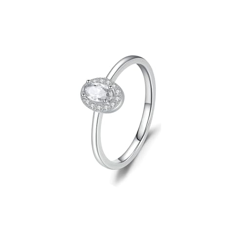 BCughia Weißgold Ring 9 Karat, 375 Gold Damen Ring Oval Form Moissanit Hochzeit Ringe Damen Gr 47 von BCughia
