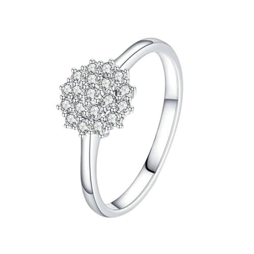 BCughia Weißgold Ring 9 Karat, Damen Schmuck Gold 375 Echtgold Ringe Blume mit Rund Form Moissanit Damenringe Hochzeit Gr 58 von BCughia