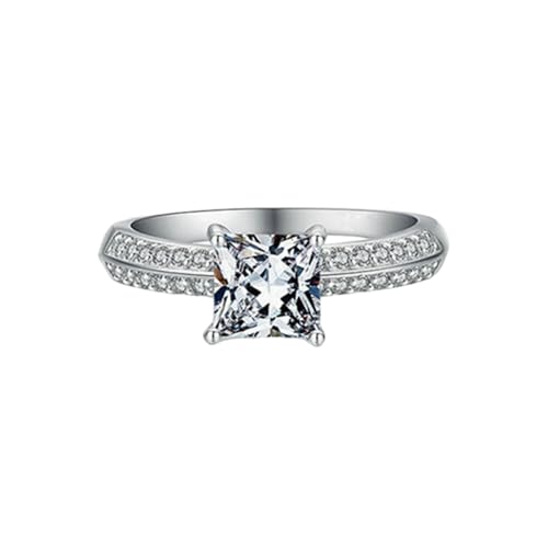 BCughia Weissgold Ring Damen 375, 9 Karat Ring Damen Prinzessin Form Moissanit Eheringe Partnerringe Gr 54 von BCughia