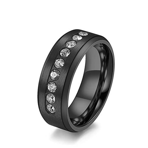 BCughia Wistic Ring, Ringe Vintage Schwarz Rostfreier Stahl Zirkonia Einfaches Zirkon Mosaik Design Engagement Ringe Herren Größe 62(19.7) von BCughia