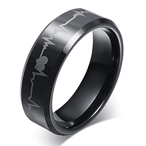 BCughia Wistic Ring, Tungsten Ring Herren Schwarz Wolfram EKG Ringdesign Hochzeit Ringe Herren Größe 57(18.1) von BCughia