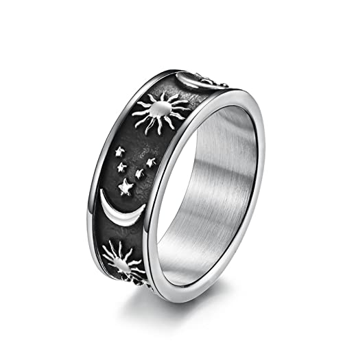 BCughia Zarter Ring, Ringe Herren Edelstahl Silber Rostfreier Stahl Sterne Mond Sonne Design Jubiläum Ringe Herren Größe 52(16.6) von BCughia