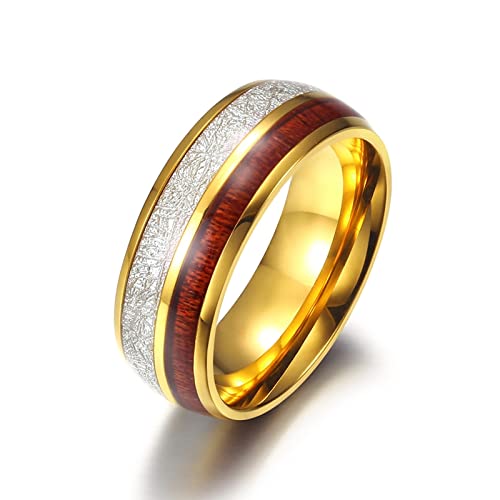 BCughia Zarter Ring Gold, Schmuck Ringe Kaneki Edelstahl Kohlefaser Holzspäne Ringe Vintage Versprechen Geschenk für Männer Größe 62(19.7) von BCughia