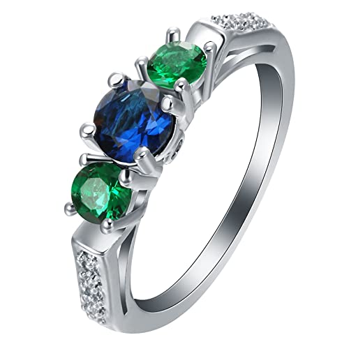 BCughia Zirconia Ring, Schmuck Ringe Silber Blau Rundschliff Runde Form Blauer und Grüner Zirkonia Engagement Ring Geschenke für Damen Größe 57 (18.1) von BCughia