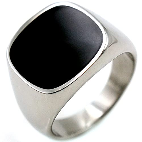 Bandring Silber, Ringe Herren Titan Stahl Flacher Siegelring mit Emaille Hochzeit Ring Geschenk Größe 65 (20.7) von BCughia
