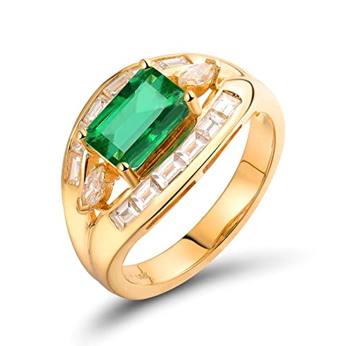 Eheringe 18 Karat Gold, Prettique Ring Gold Grün 1,45 ct Smaragd Rechteckig mit 0,82 ct Diamanten Ring Heiratsantrag Geschenke Größe 52 (16.6) von BCughia