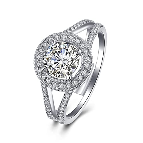 Frauen Ring Breit, Ring Silber 18 Karat Weißgold F G 0.5ct VS Diamant Runden Ringe Heiratsantrag Geschenk Größe 57 (18.1) von BCughia