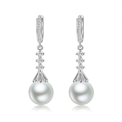 Ohr Creolen, Ohrhänger Silber Kupfer Weiß Rundschliff Zirkonia Blumen Perlen Tropfen Ohrringe Earrings Hochzeit Geschenk für Frauen 44X12Mm von BCughia