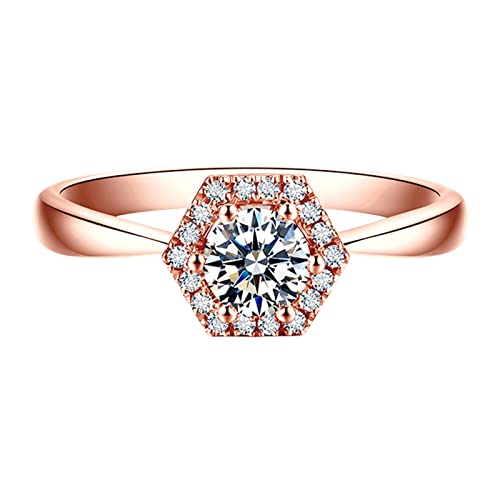 Ring Damen Groß, Ring Teenager Roségold 18 Karat Roségold F G Rundschliff 0.3ct VVS Diamant Hexagon Ringe Hochzeit Geschenk Größe 57 (18.1) von BCughia