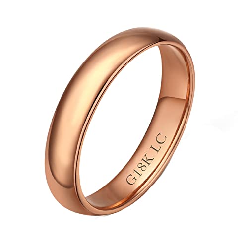 Ring Schmuck, Ringe Vintage Roségold 18 Karat Roségold 4 Mm Breiter, Hochglanzpolierter Ring Eheringe Hochzeit Geschenke Größe 54 (17.2) von BCughia