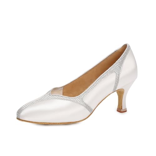 BD Professional Damen Elegant Latein Ballsaal Tanzschuhe Satin Hochzeit Pumps Performance Kleid Schuhe für Modern Dancing #1330, Weiss/opulenter Garten, 39.5 EU von BD Dance