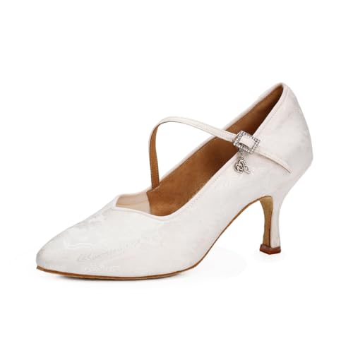 Professionelle elegante Damenschuhe Mary Jane Kleid Schuhe Kätzchen Absatz Hochzeit Tanz formelle Performance Latein Ballsaal Moderne Schuhe #138, Weiss/opulenter Garten, 40 EU von BD Dance