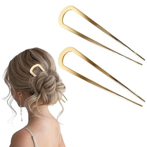 2 Stück Französische Gold Haarnadel Haarnadeln Groß Metall U-Förmige Haarnadel Haarpin 2 Zinken Hochsteckfrisur Chignon Pins Haarnadeln U-Förmig Französisch Stil Haar Hochsteckfrisuren Für Frauen Mädc von BD-Herego