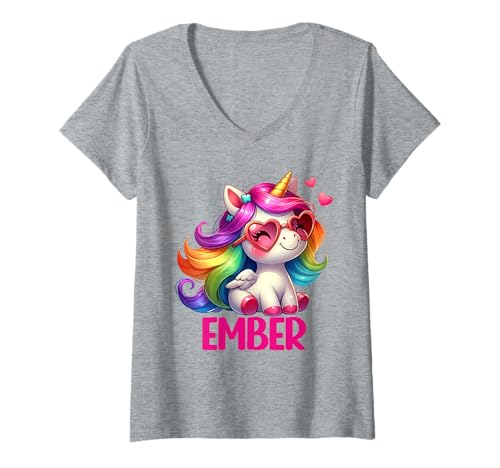 Damen Ember Unicorn Name Personalisiertes Design T-Shirt mit V-Ausschnitt Damen Ember Unicorn Name Personalisiertes Design T-Shirt mit V-Ausschnitt von BDAZ