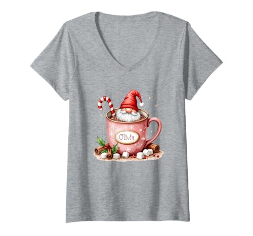 Damen Olivia Weihnachtsmann Personalisierter Name T-Shirt mit V-Ausschnitt Damen Olivia Weihnachtsmann Personalisierter Name T-Shirt mit V-Ausschnitt von BDAZ